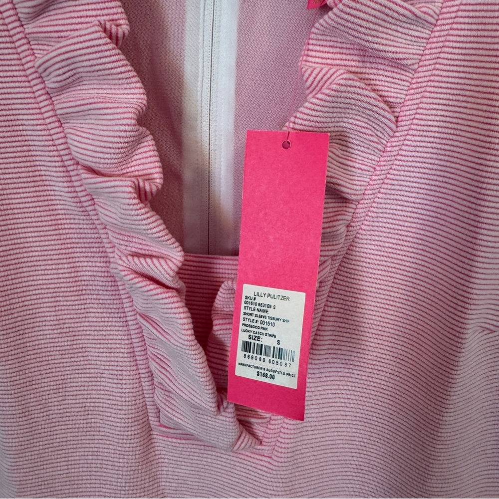Lilly Pulitzer NWT Tisbury Prosecco Pink Striped Ruffle Dress - Picture 3 of 6